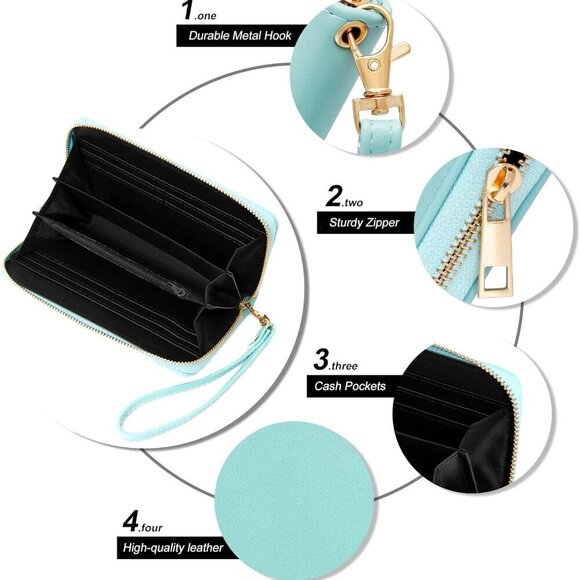 Womens Wristlet Wallet Zip Around Clutch Wallet Large RFID Blocking PU Leather B - Picture 4 of 6